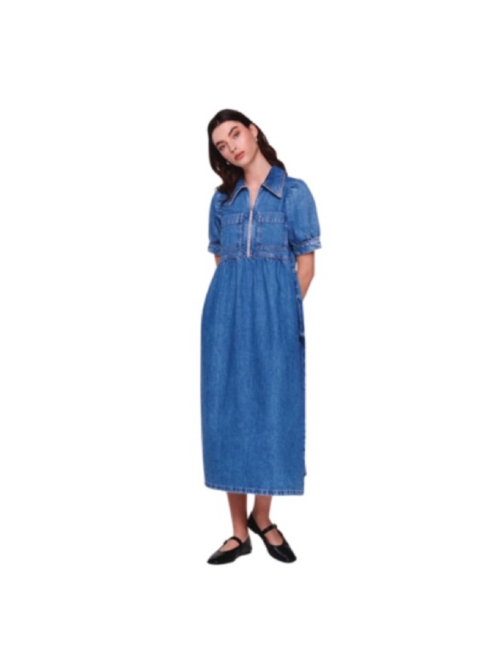NWT ALIGNE GABRIELLA SHORT SLEEVE DENIM MIDI DRESS Size US 14